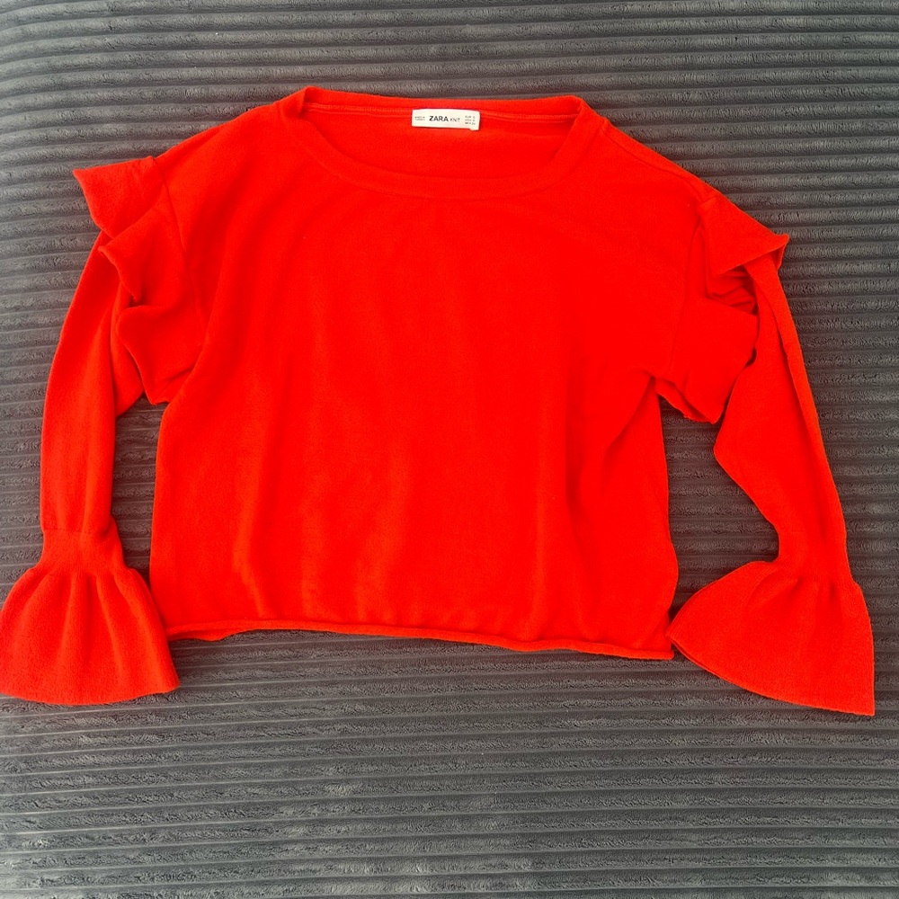 Zara Vibrant Red Flared Sleeve Blouse
